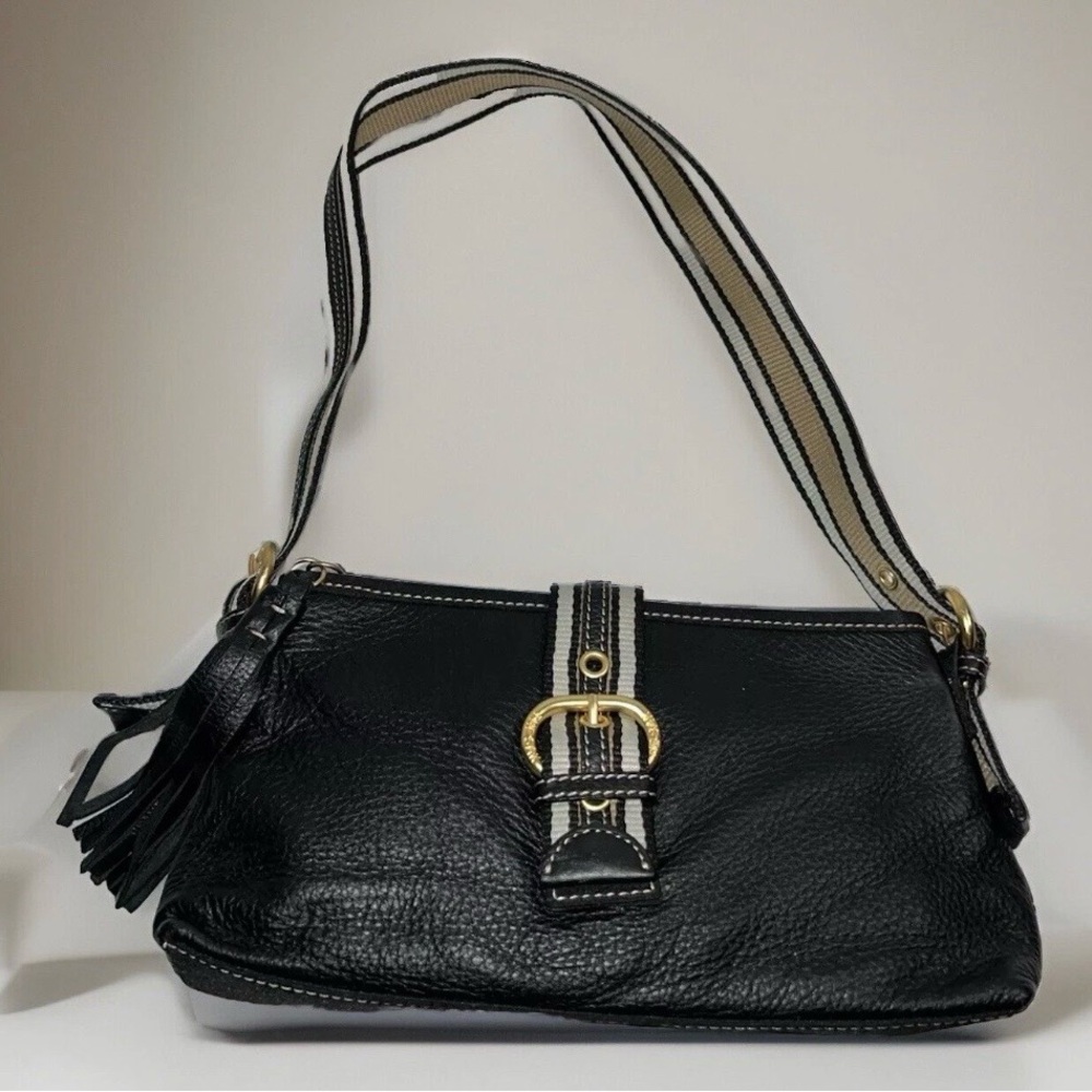 The Sak Black Leather Shoulder Bag with Gold Accents